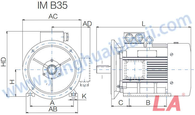 YE2系列高效低壓三相異步電動(dòng)機外形及安裝尺寸圖B35 - 六安江淮電機有限公司