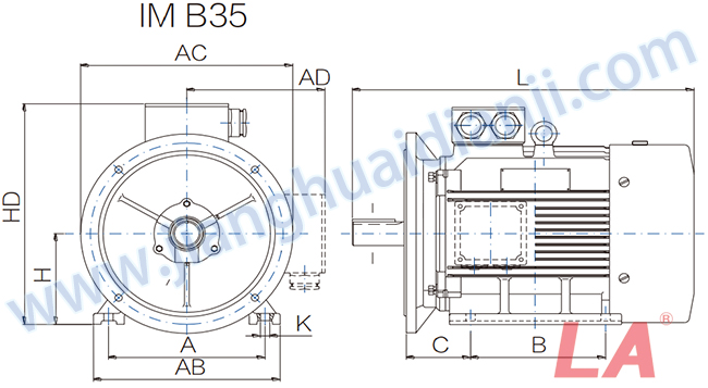 YE3系列高效低壓三相異步電動(dòng)機外形及安裝尺寸圖B35 - 六安江淮電機有限公司