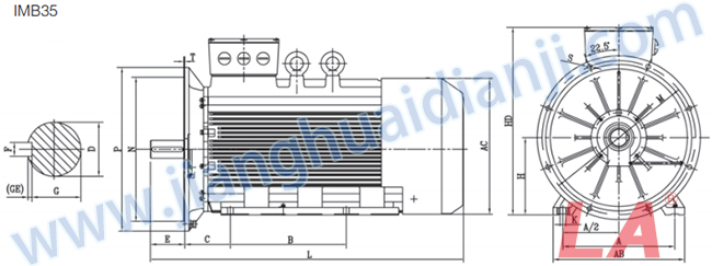 Y2系列低壓大功率三相異步電動(dòng)機外形及安裝尺寸圖IMB35 - 六安江淮電機有限公司