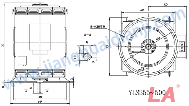 YLS系列高壓立式三相異步電動(dòng)機外形及安裝尺寸圖(YLS355-630 IP23 6KV) - 六安江淮電機有限公司