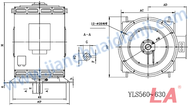 YLS系列高壓立式三相異步電動(dòng)機外形及安裝尺寸圖(YLS450-630 IP23 10KV) - 六安江淮電機有限公司