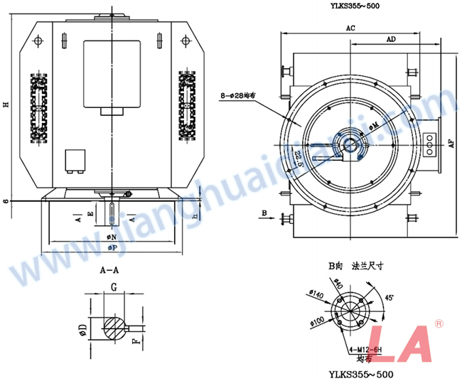 YLKS系列高壓立式三相異步電動(dòng)機外形及安裝尺寸圖(YLKS450-630 IP23 10KV) - 六安江淮電機有限公司