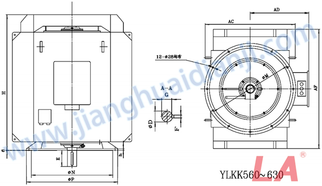 YLKK系列高壓立式三相異步電動(dòng)機外形及安裝尺寸圖(YLS355-630 IP23 6KV) - 六安江淮電機有限公司