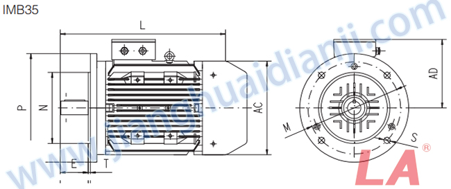 MS系列鋁殼三相異步電動(dòng)機外形及安裝尺寸圖IMB35 - 六安江淮電機有限公司